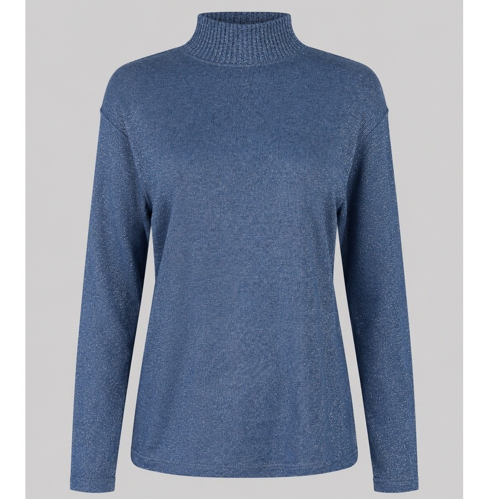 Vintage Blue Metallic Mock Neck Long Sleeve Knit Top Shimmer NWT 90s Broadway